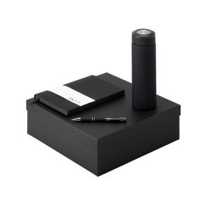Подарочный набор с блокнотом С1, металлической ручкой и термосом, черный