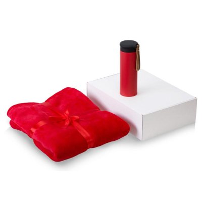 Подарочный набор с пледом, термосом Cozy hygge 2.0, красный