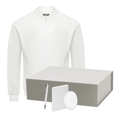Набор с одеждой TORRES (толстовка, зарядное устройство, блокнот, ручка), белый/серебряный, M