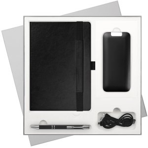 Подарочный набор Galaxy, черный (ежедневник, ручка, аккумулятор)