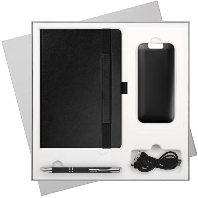 Подарочный набор Galaxy, черный (ежедневник, ручка, аккумулятор)