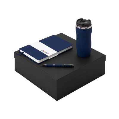 Подарочный набор с блокнотом С3, металлической ручкой и термокружкой, темно-синий