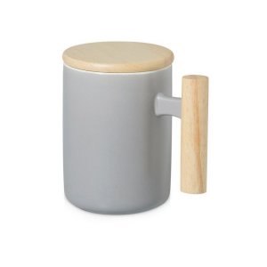 Кружка с ручкой и крышкой из каучукового дерева Jeny, серый Кружка с ручкой и крышкой из каучукового дерева Jeny, серый