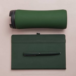 Набор подарочный OFFICEKIT: термос, ежедневник, ручка,стружка, коробка, зелёный