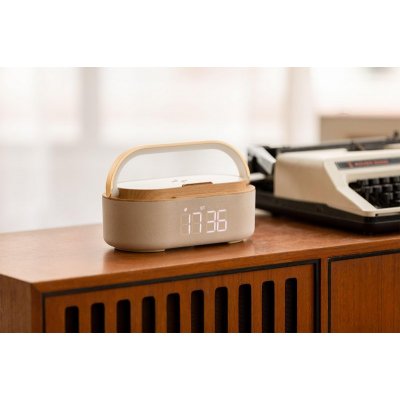 Bluetooth стерео-колонка "Smart Band" 10Вт (2х5Вт) с беспроводным (15W) ЗУ, лампой, часами, FM радио, цвет бежевый