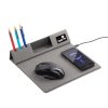 Настольная складная подставка "Cool Mat" с беспроводным (15W) ЗУ, сенсорной подсветкой логотипа, функцией MagSafe и ковриком для мыши, цвет серы