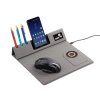 Настольная складная подставка "Cool Mat" с беспроводным (15W) ЗУ, сенсорной подсветкой логотипа, функцией MagSafe и ковриком для мыши, цвет серы
