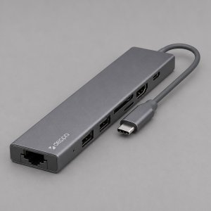 USB Type-C хаб 7-в-1, HDMI, Power Delivery, 2xUSB 3.0, RJ45, microSD/SD, графит, Deppa