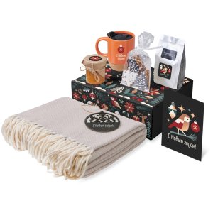 Подарочный набор c пледом, кружкой и вареньем, оранжевый