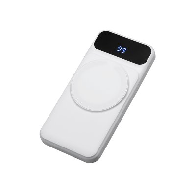 Магнитный беспроводной внешний аккумулятор со встроенными кабелями Мэни,быстаря зарядка, 10000 мАч, белый