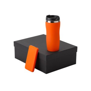 Подарочный набор c вакуумной термокружкой и повербанком С2, оранжевый