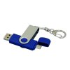 USB 2.0- флешка на 16 Гб с поворотным механизмом и дополнительным разъемом Micro USB, синий/серебристый