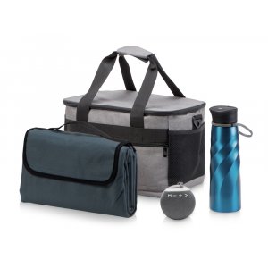 Подарочный набор с пледом и колонкой в сумке - холодильнике Musical trek, синий Подарочный набор с пледом и колонкой в сумке - холодильнике Musical trek, синий