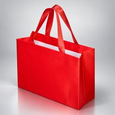 Пакет подарочный с тканевой ламинацией Сатин XL, красный 32×23×12 см., красные ручки Пакет подарочный с тканевой ламинацией Сатин XL, красный 32×23×12 см., красные ручки