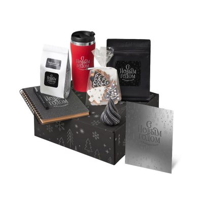Подарочный набор c термокружкой, чаем, кофе и блокнотом, красный