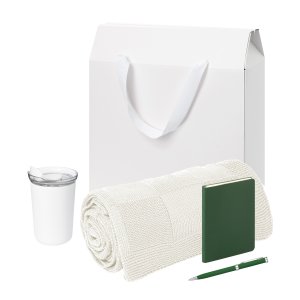 Подарочный набор Welcome Pack Spark mini, зеленый (термокружка, блокнот, ручка, плед, коробка-пакет)