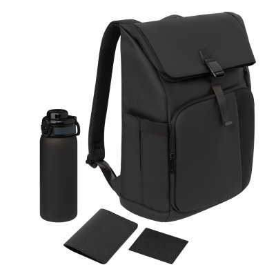 Подарочный набор Grand, черный (обложка на паспорт, картхолдер, бутылка, рюкзак)