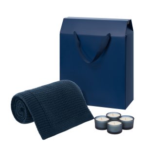 Подарочный набор Sento, Malta Soft, синий (свечи, плед) Подарочный набор Sento, Malta Soft, синий (свечи, плед)