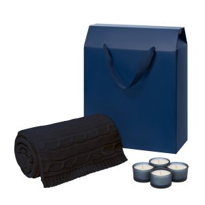 Подарочный набор Sento, Fado, синий (свечи, плед) Подарочный набор Sento, Fado, синий (свечи, плед)