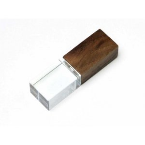 USB 2.0- флешка на 32 Гб прямоугольной формы, коричневый/прозрачный с синей подсветкой