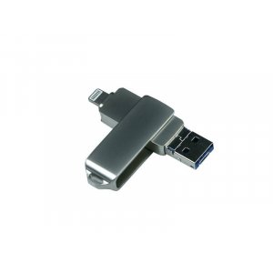 USB 3.0/micro USB/Lightning- флешка на 64 Гб с поворотным механизмом