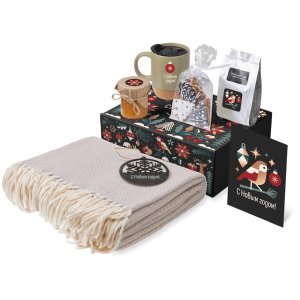 Подарочный набор c пледом, кружкой и вареньем, оливковый