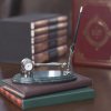 Подставка "Правосудие" с часами и ручкой, цвет серебристый с зеленым