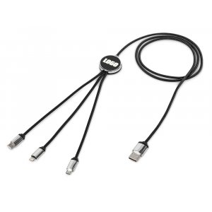 Кабель 3-в-1 с подсветкой логотипа Ion, черный Кабель 3-в-1 с подсветкой логотипа Ion, черный