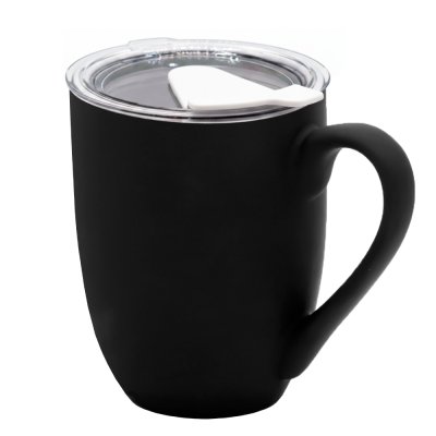 Кружка с крышкой Velvet Duo, софт-тач, чёрная/белая