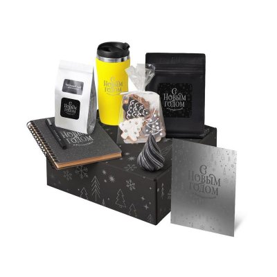 Подарочный набор c термокружкой, чаем, кофе и блокнотом, желтый