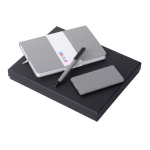 Подарочный набор c блокнотом С2, ручкой и повербанком 5000 mAh, серый