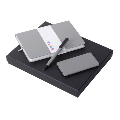 Подарочный набор c блокнотом С2, ручкой и повербанком 5000 mAh, серый