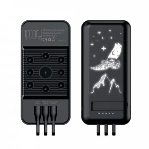 Беспроводное зарядное (22.5/15W) устройство "Topfull SOFTTOUCH" 10000 mAh с подсветкой лого, присосками, встроенными кабелями, с подставкой, цвет черны