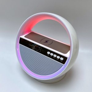Bluetooth колонка "Smart Orb" 5Вт с беспроводным (15W) ЗУ, лампой, часами, FM радио, цвет белый