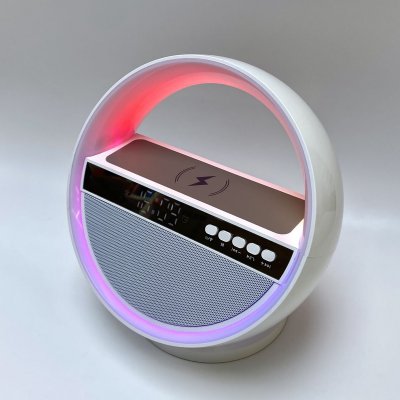 Bluetooth колонка "Smart Orb" 5Вт с беспроводным (15W) ЗУ, лампой, часами, FM радио, цвет белый