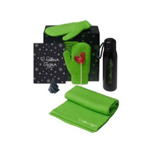 Подарочный набор с варежками, шарфом и термосом, зеленое яблоко Подарочный набор с варежками, шарфом и термосом, зеленое яблоко