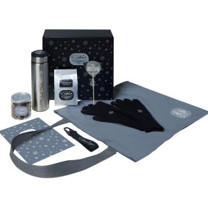 Подарочный набор с перчатками, термосом и чаем, черный Подарочный набор с перчатками, термосом и чаем, черный