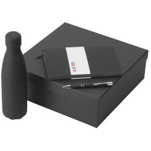 Подарочный набор с блокнотом С1, металлической ручкой и термобутылкой, черный