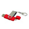 USB 2.0- флешка на 64 Гб с поворотным механизмом и дополнительным разъемом Micro USB, красный/серебристый