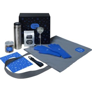 Подарочный набор с перчатками, термосом и чаем, синий Подарочный набор с перчатками, термосом и чаем, синий