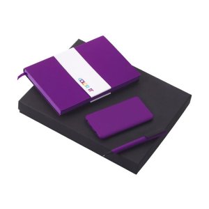 Подарочный набор c блокнотом С1, ручкой и повербанком 5000 mAh, фиолетовый