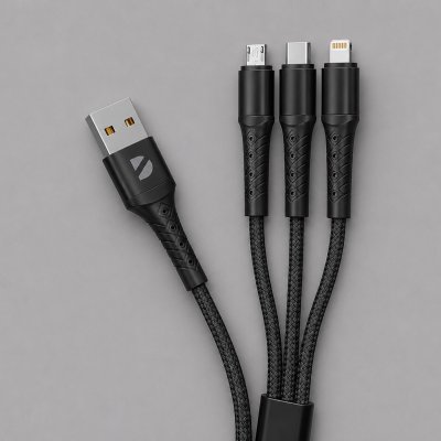 Дата-кабель Armor 3 в 1: micro USB, USB-C, Ligthning, 1.2м, черный, Deppa