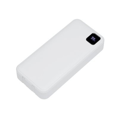 Внешний аккумулятор со встроенными кабелями Фрэйм Про, быстрая зарядка, 20000мач, белый