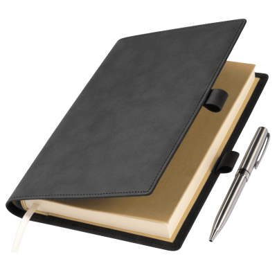 Ежедневник-портфолио Clip NEO недатированный в подарочной коробке, черный (в комплекте ручка Tesoro серебро)