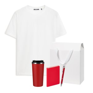 Набор с одеждой KRIS (футболка, термокружка, ежедневник, ручка), красный/белый, XL