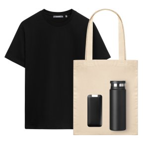Набор с одеждой KRIS (футболка, аккумулятор, термобутылка, шоппер), черный, XL