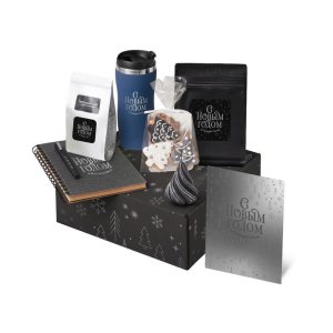 Подарочный набор c термокружкой, чаем, кофе и блокнотом, темно-синий