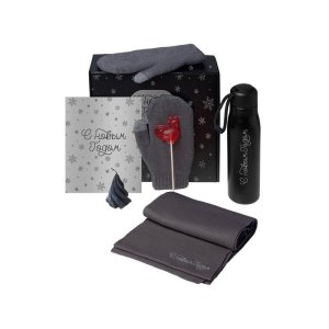 Подарочный набор с варежками, шарфом и термосом, серый Подарочный набор с варежками, шарфом и термосом, серый