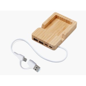 USB хаб Memo, 2*USB, 2*Type C, бамбук USB хаб Memo, 2*USB, 2*Type C, бамбук