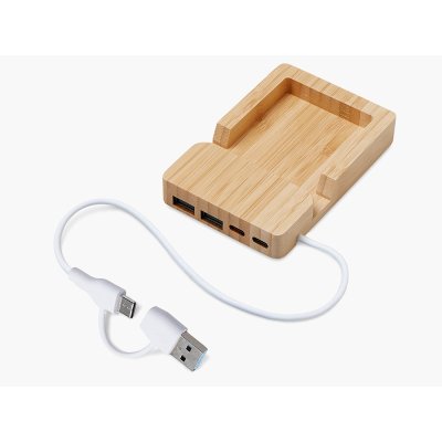 USB хаб Memo, 2*USB, 2*Type C, бамбук